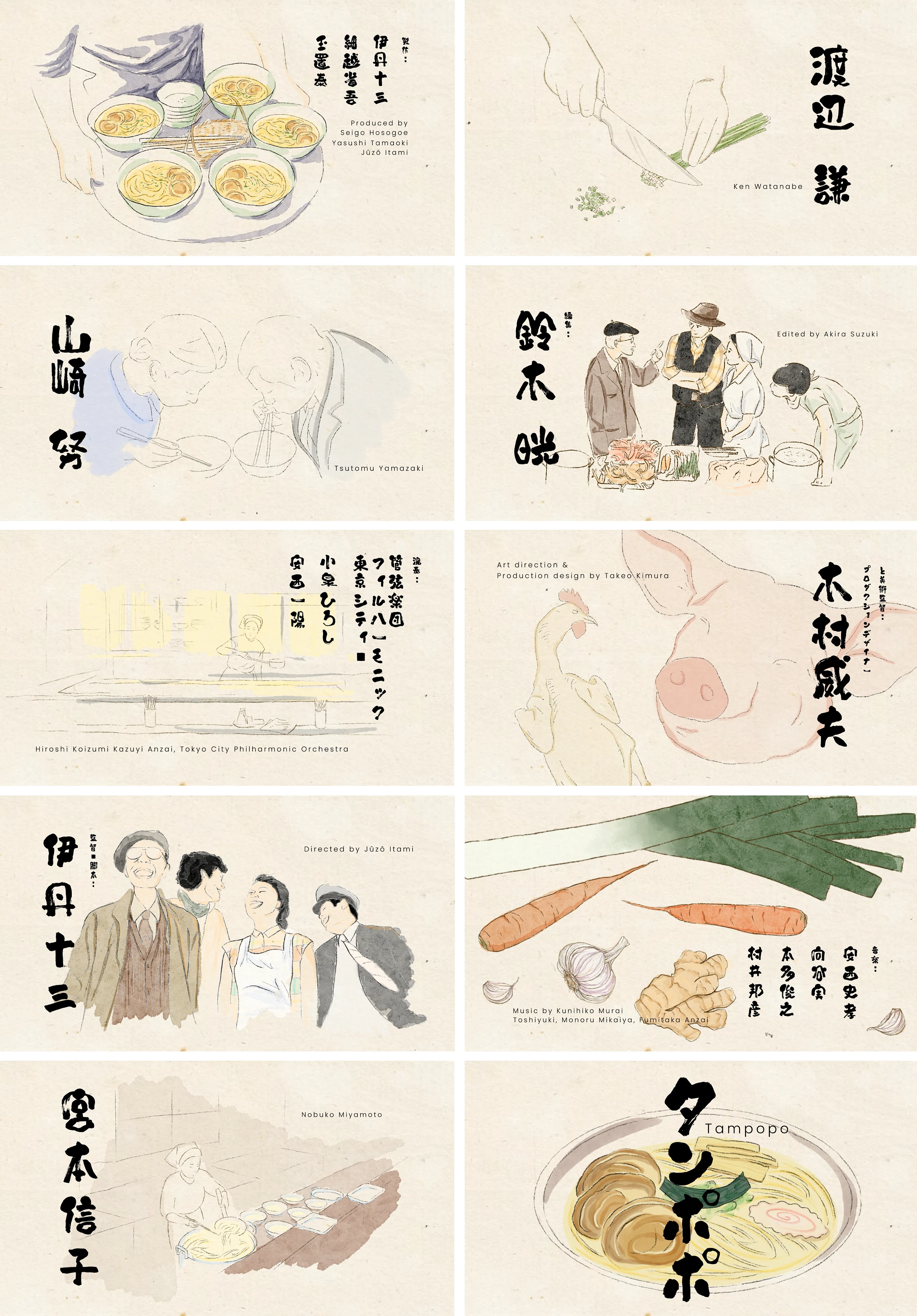 Planche de photogrammes du générique de Tampopo